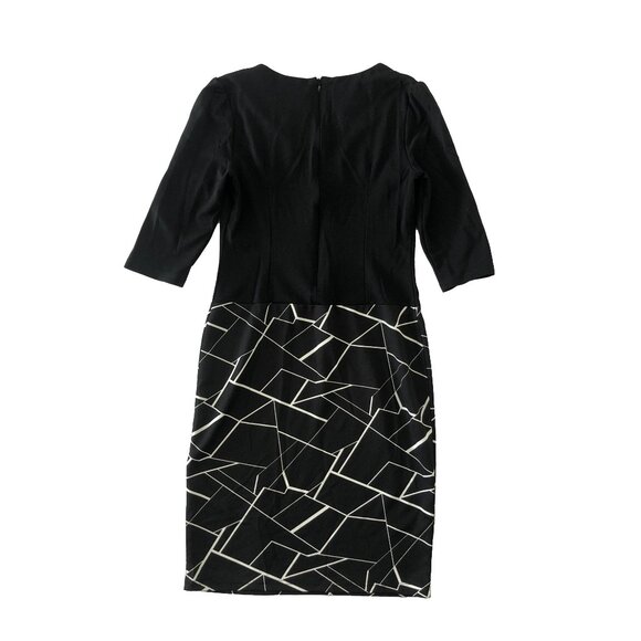 Homeyee Womens L Black Geo Print Layered Look 3/4 Sleeve Business Sheath Dress - Picture 7 of 7
